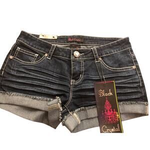 NWT Women’s/ Juniors Black Crystal Blue Denim Short Shorts,Size 5